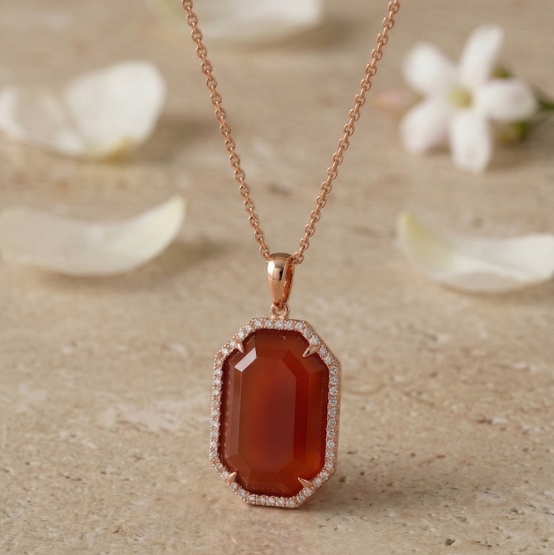 Hexagon Carnelian Pendant Necklace
