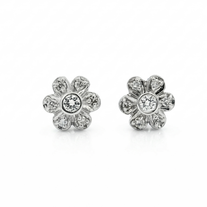 14K Floral Diamond Cluster Studs