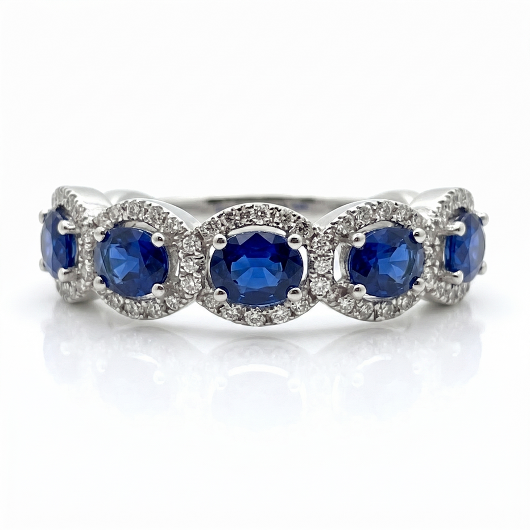 14K White Gold Sapphire Ruby and Diamond Band Ring