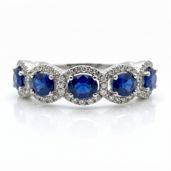 14K White Gold Sapphire Ruby and Diamond Band Ring