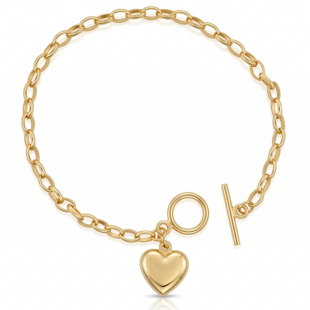 Puffed Heart Toggle Link Bracelet