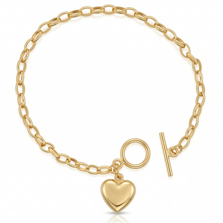 Puffed Heart Toggle Link Bracelet