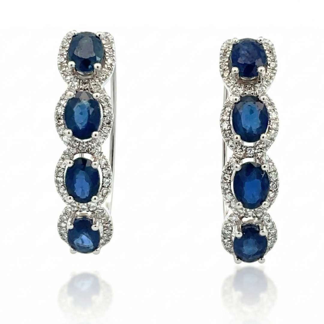 Sapphire & Diamond Halo Oval Hoop