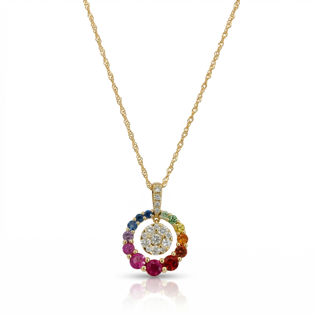 Rainbow & Diamond Circle Pendant