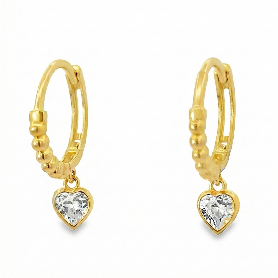 14K Gold Heart Shaped Bead Huggies