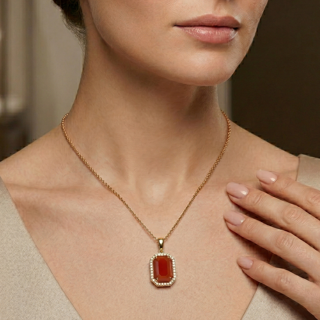 Hexagon Carnelian Pendant Necklace