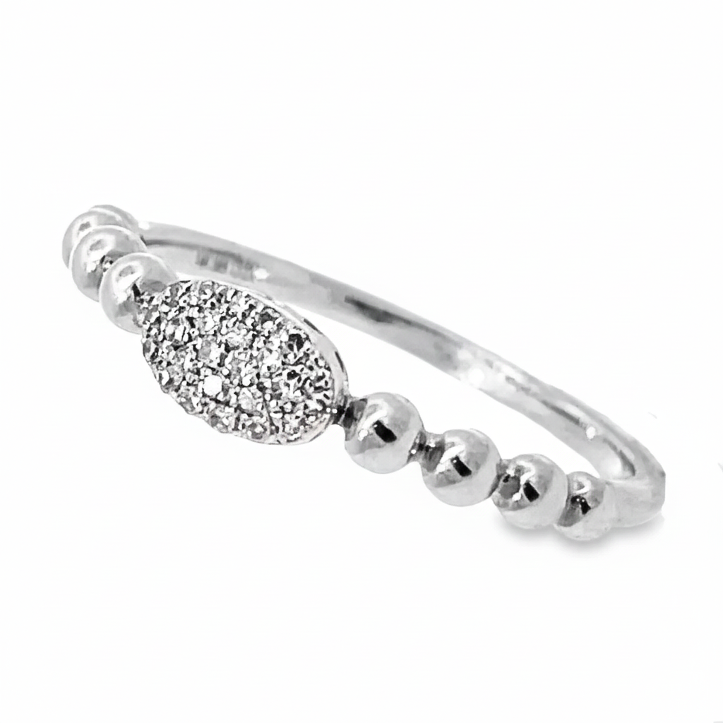 14K Gold Band Ring with Pave Center