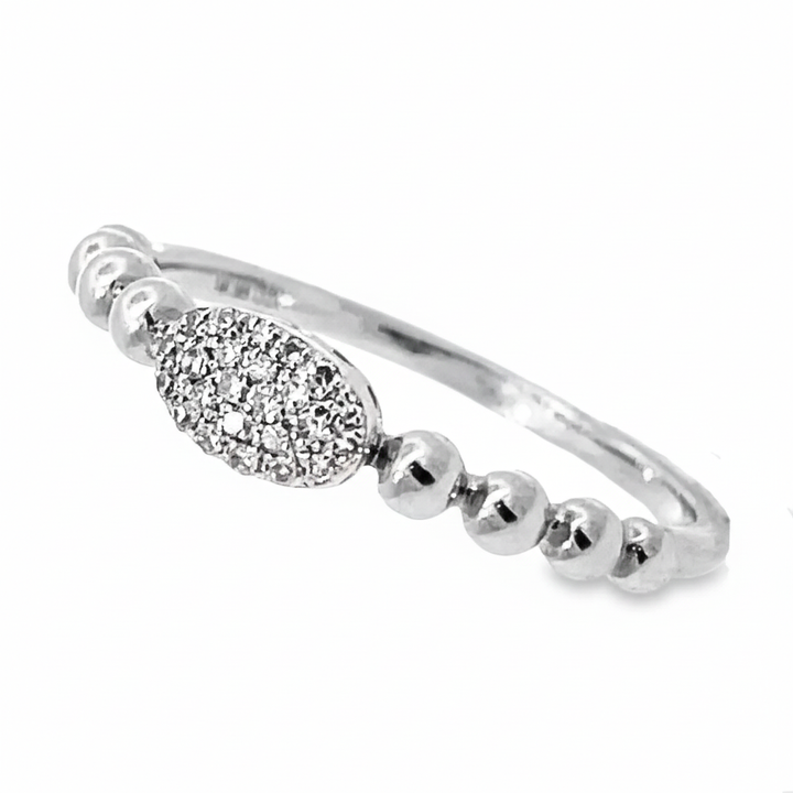 14K Gold Band Ring with Pave Center