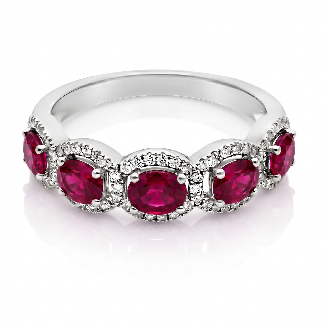 14K White Gold Sapphire Ruby and Diamond Band Ring