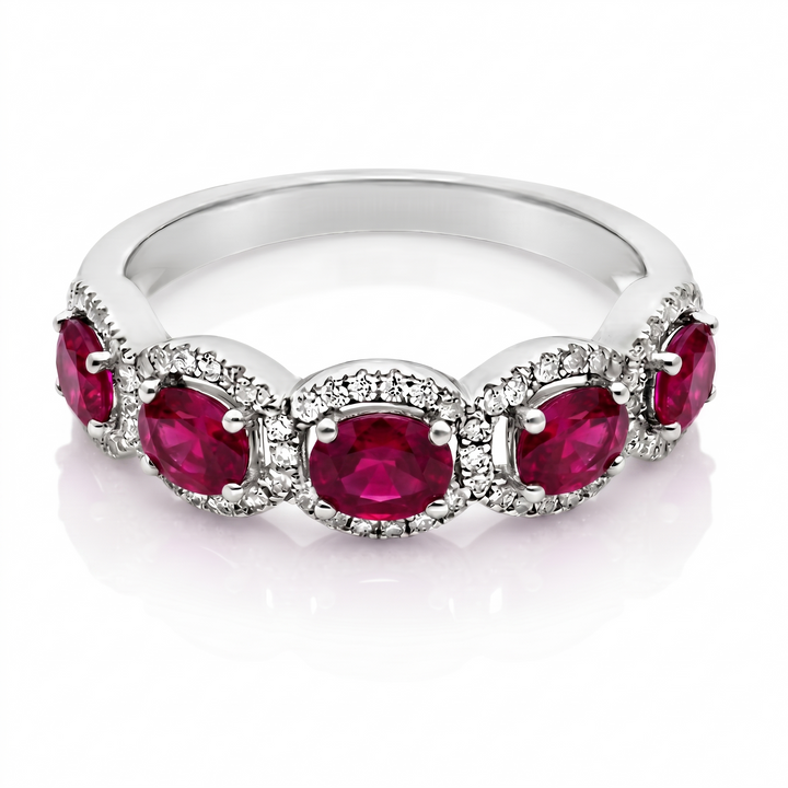 14K White Gold Sapphire Ruby and Diamond Band Ring