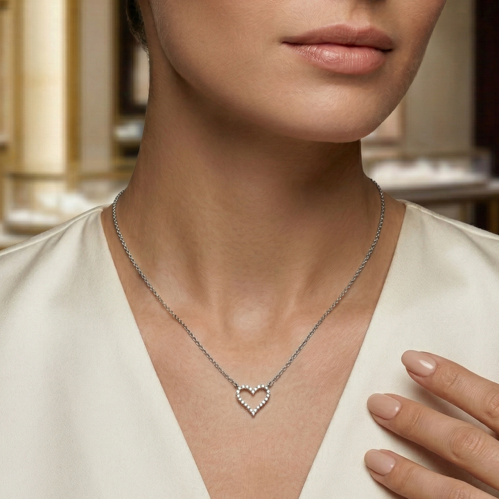 14K Open Heart Diamond Necklace