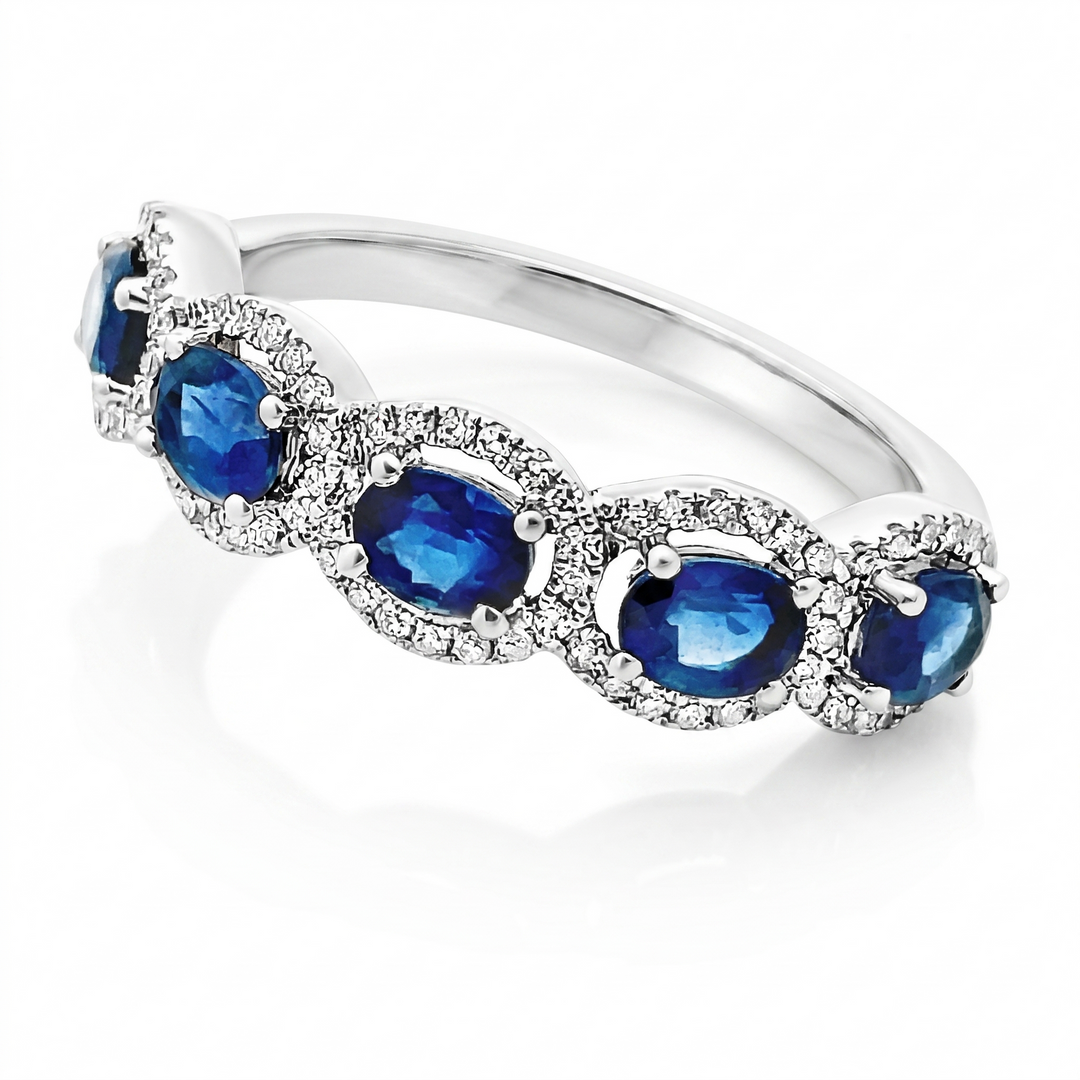 14K White Gold Sapphire Ruby and Diamond Band Ring