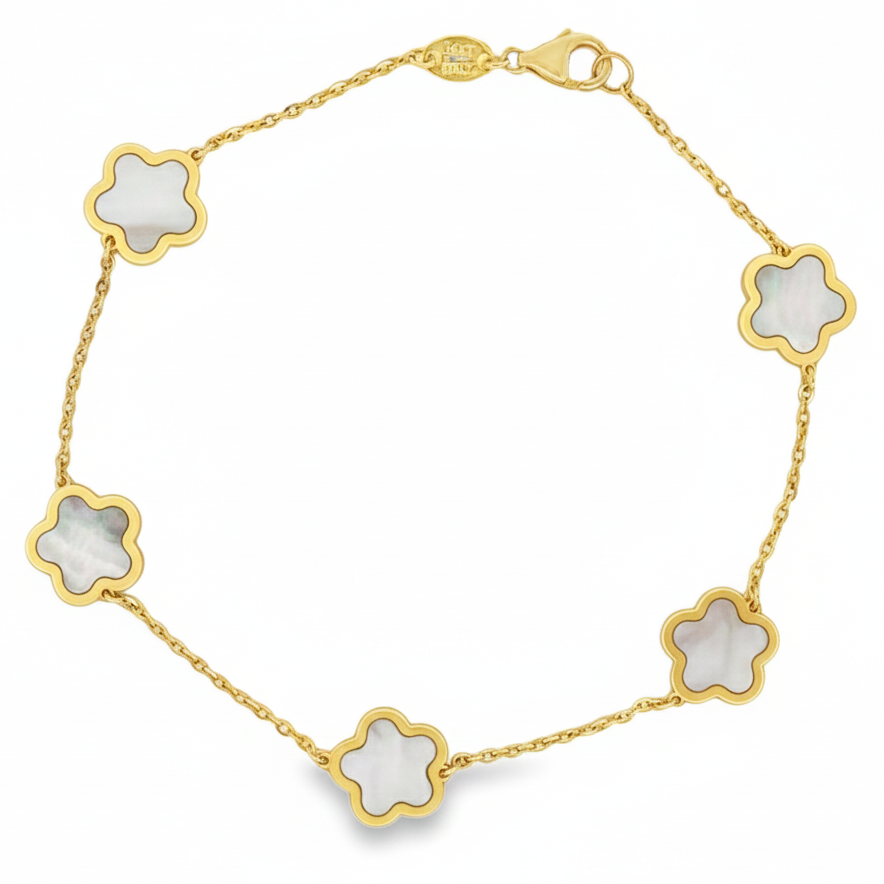14K Gold Flower Mother Of Pearl Bracelet