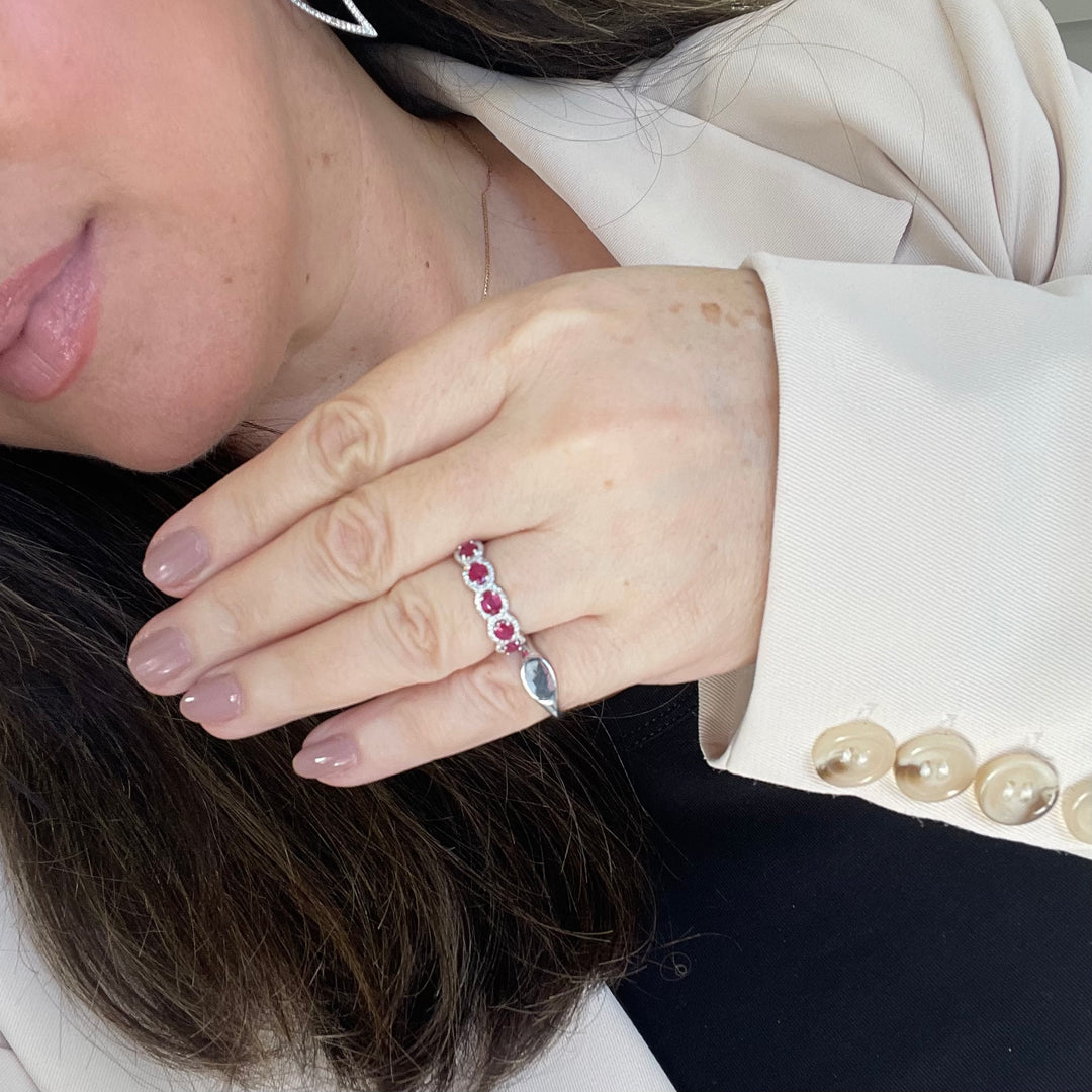 14K White Gold Sapphire and Diamond Band Ring