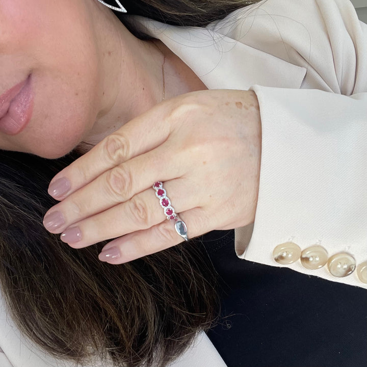 14K White Gold Sapphire and Diamond Band Ring