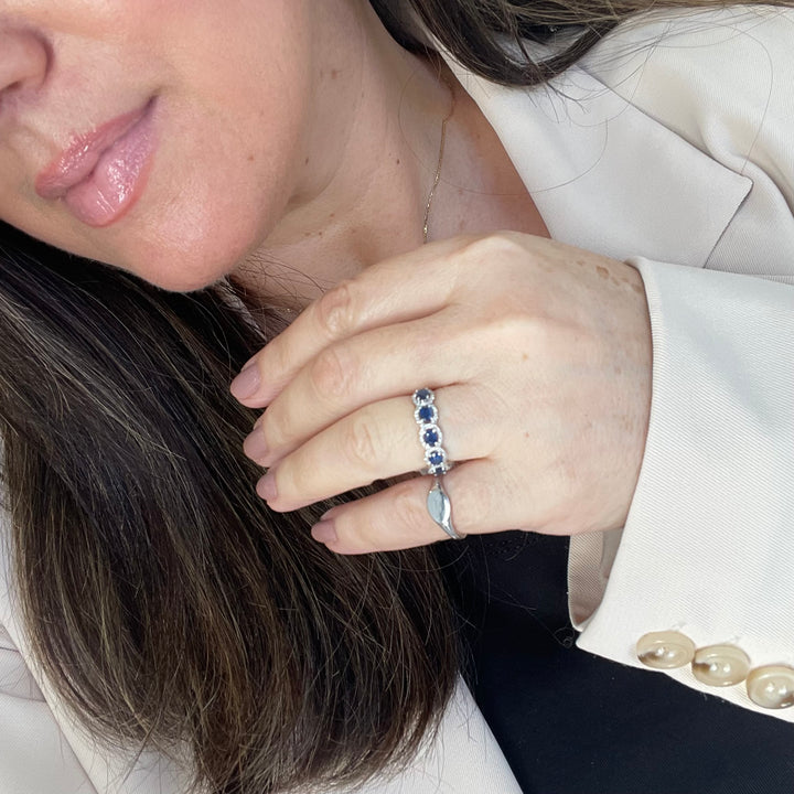 14K White Gold Sapphire and Diamond Band Ring