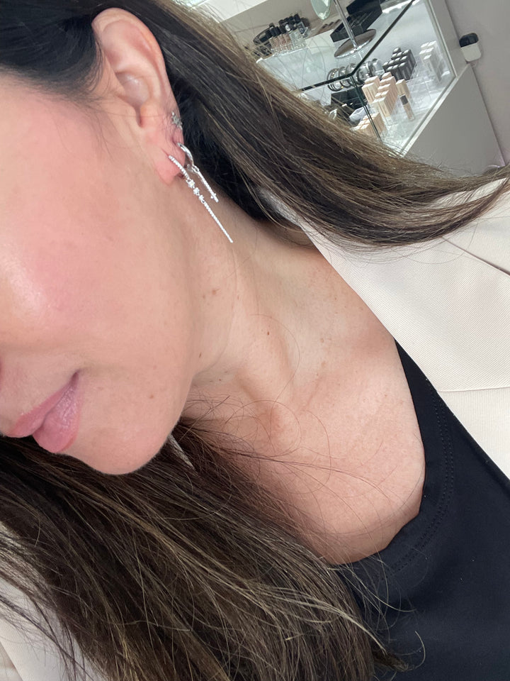 14K Bar and Chain Huggie Drop Earrings