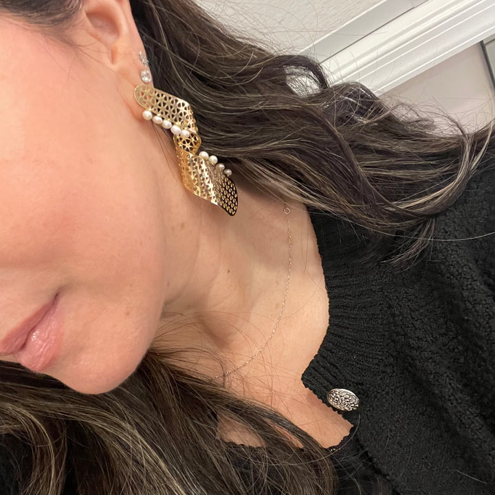 Wave & Pearl Drop Statement Earrings
