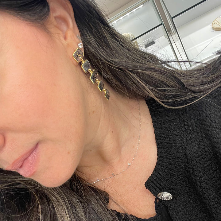 Rectangular Shape Bezel Set Drop Earrings