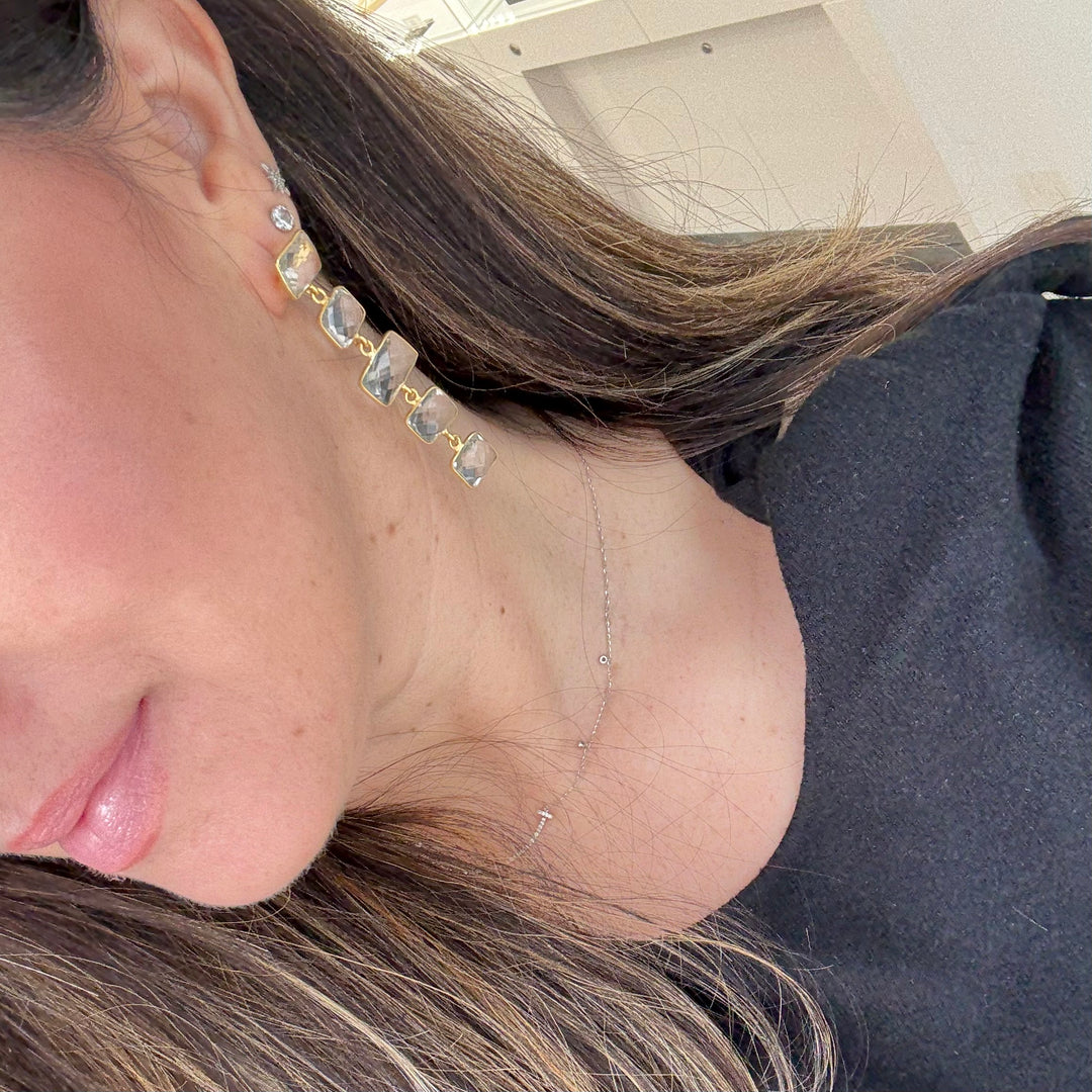 Rectangular Shape Bezel Set Drop Earrings