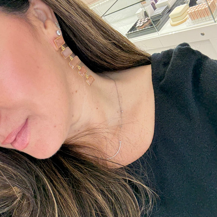 Rectangular Shape Bezel Set Drop Earrings