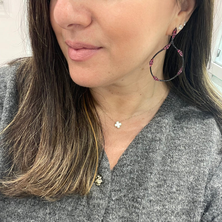 Rhodium with Pink Stone Teardrop Earrings