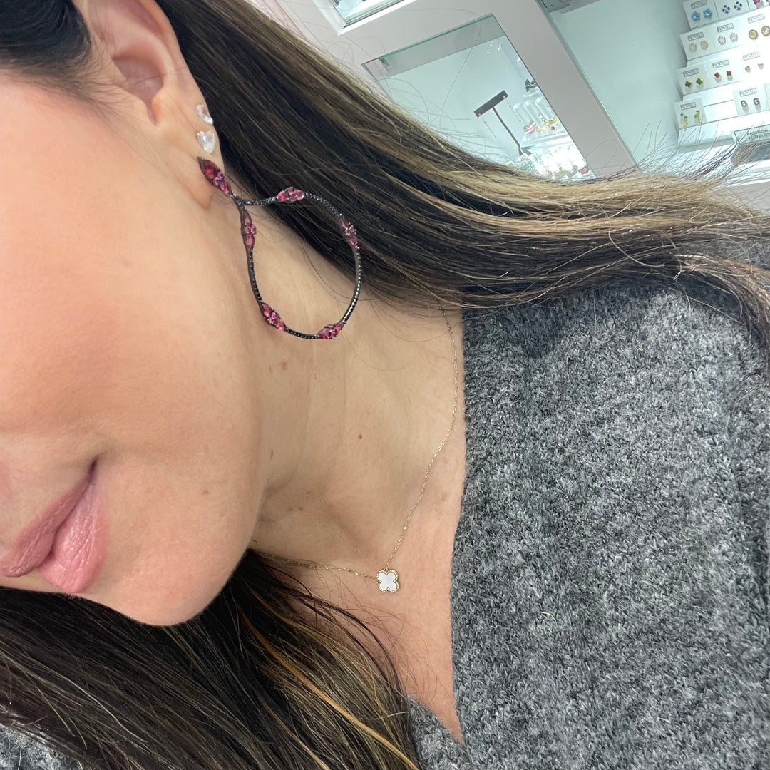 Rhodium with Pink Stone Teardrop Earrings