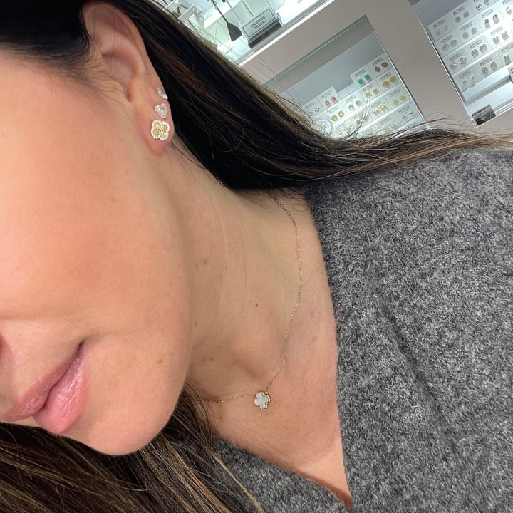 14K Flower Pave Shape Studs