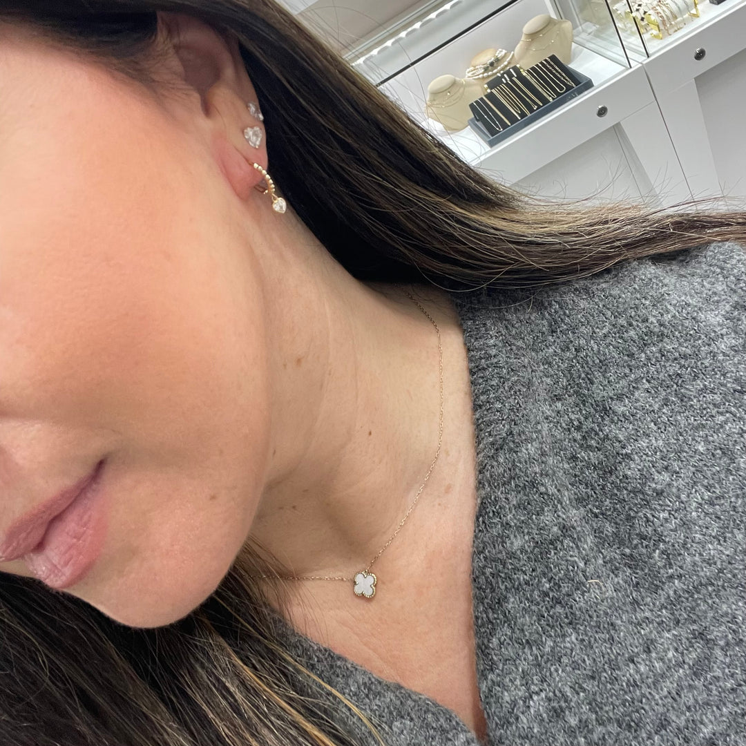 14K Gold Heart Shaped Bead Huggies