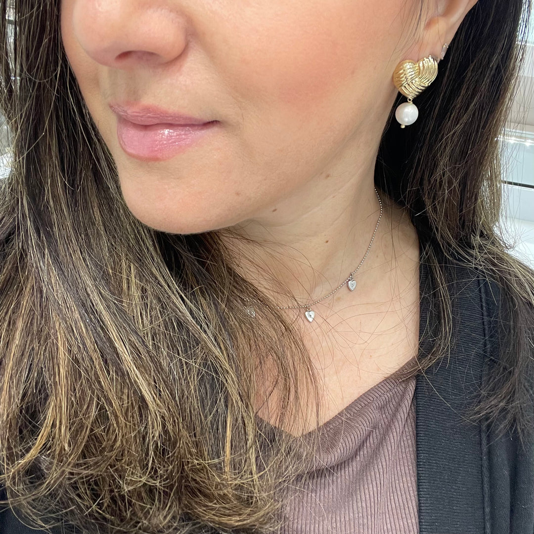 Striped Heart & Pearl Drop Earrings