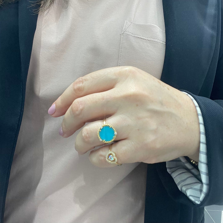 14K Round Turquoise Ring