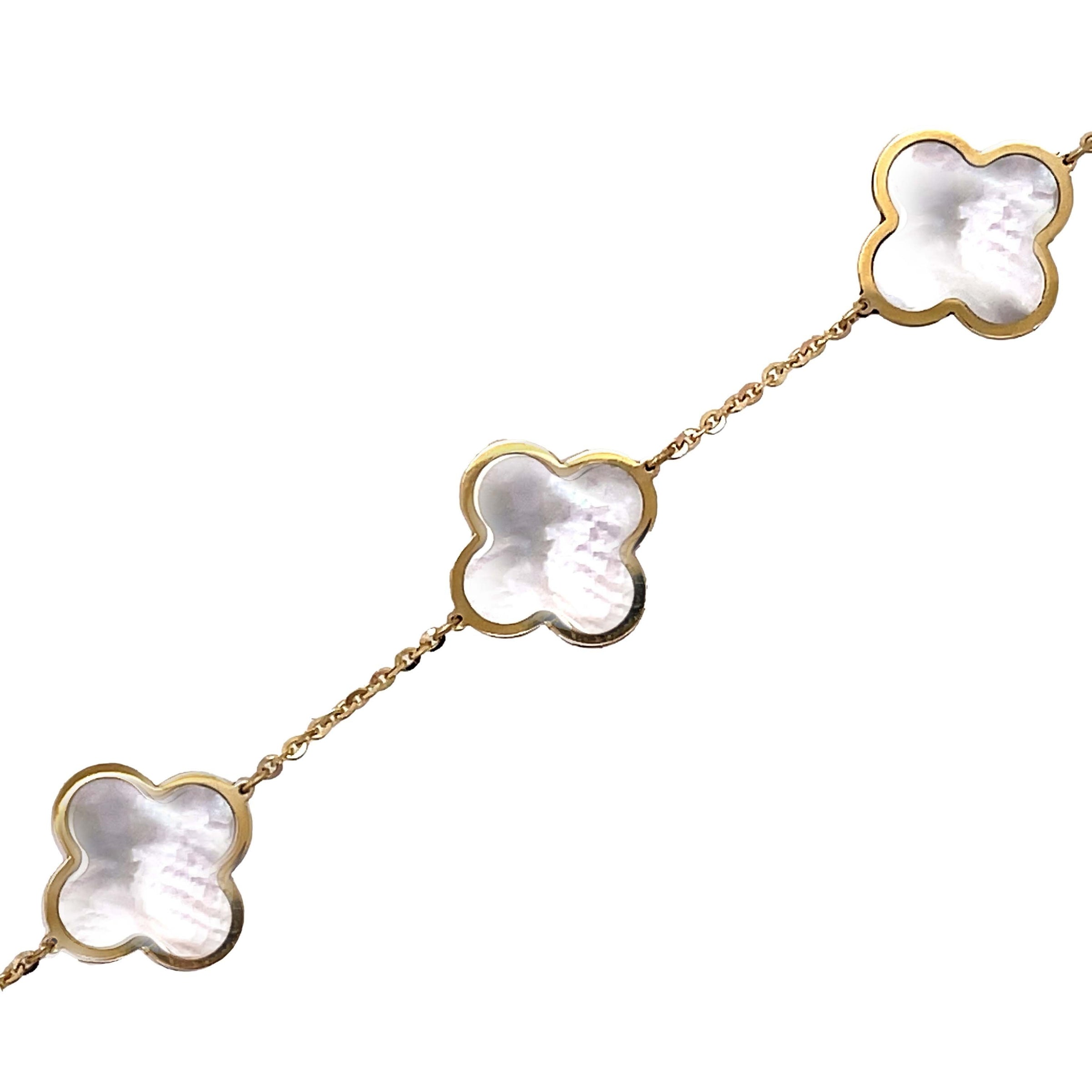Mother-of-Pearl Micro Paved Clover 14k Gold Filled Adjustable