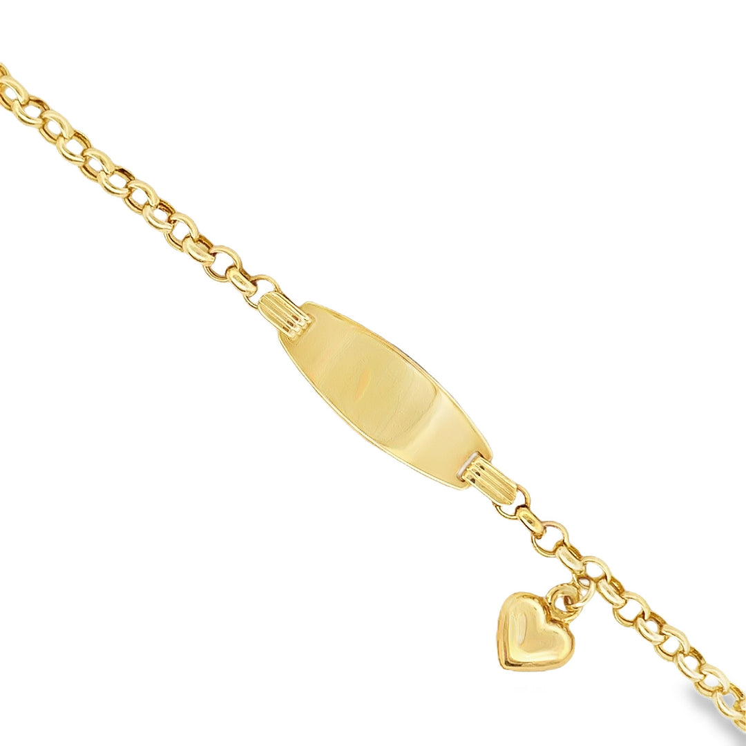 14k Rolo chain ID bracelet with heart charm