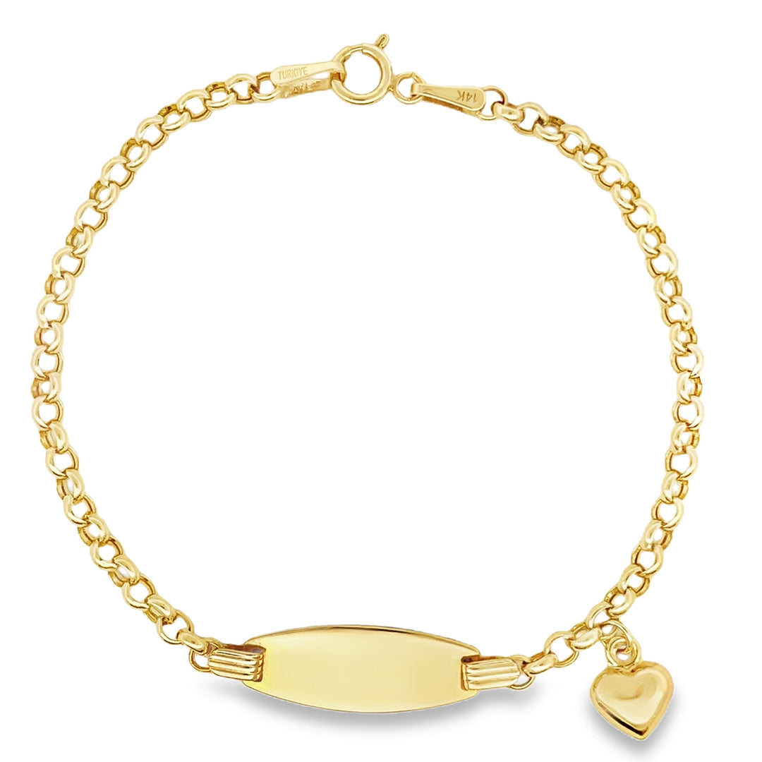 14k Rolo chain ID bracelet with heart charm