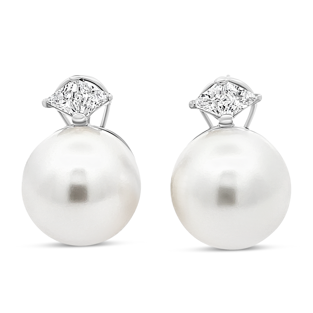 Trillion Cut Pearl Earrings