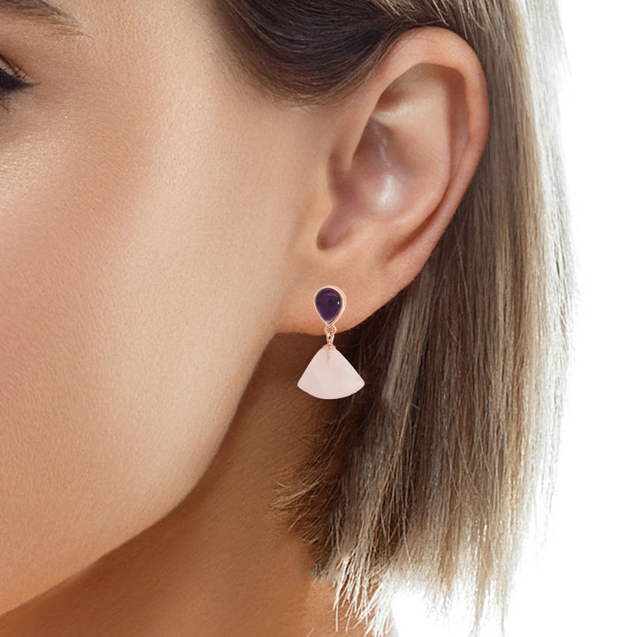 Amethyst & Rose Gold Quartz Earrings