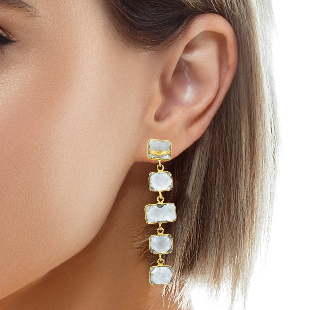 Rectangular Shape Bezel Set Drop Earrings