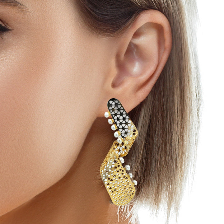 Wave & Pearl Drop Statement Earrings