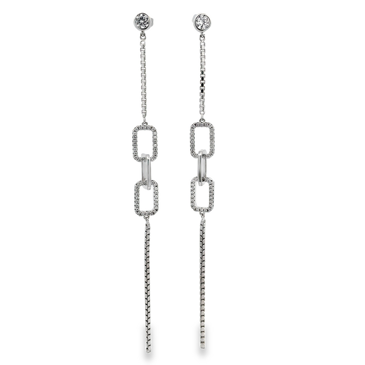 Link & Chain Long Linear Earrings in Silver