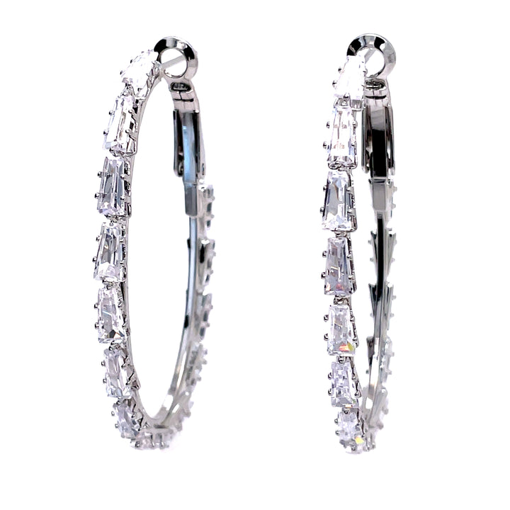 Silver Oval Baguette Hoops