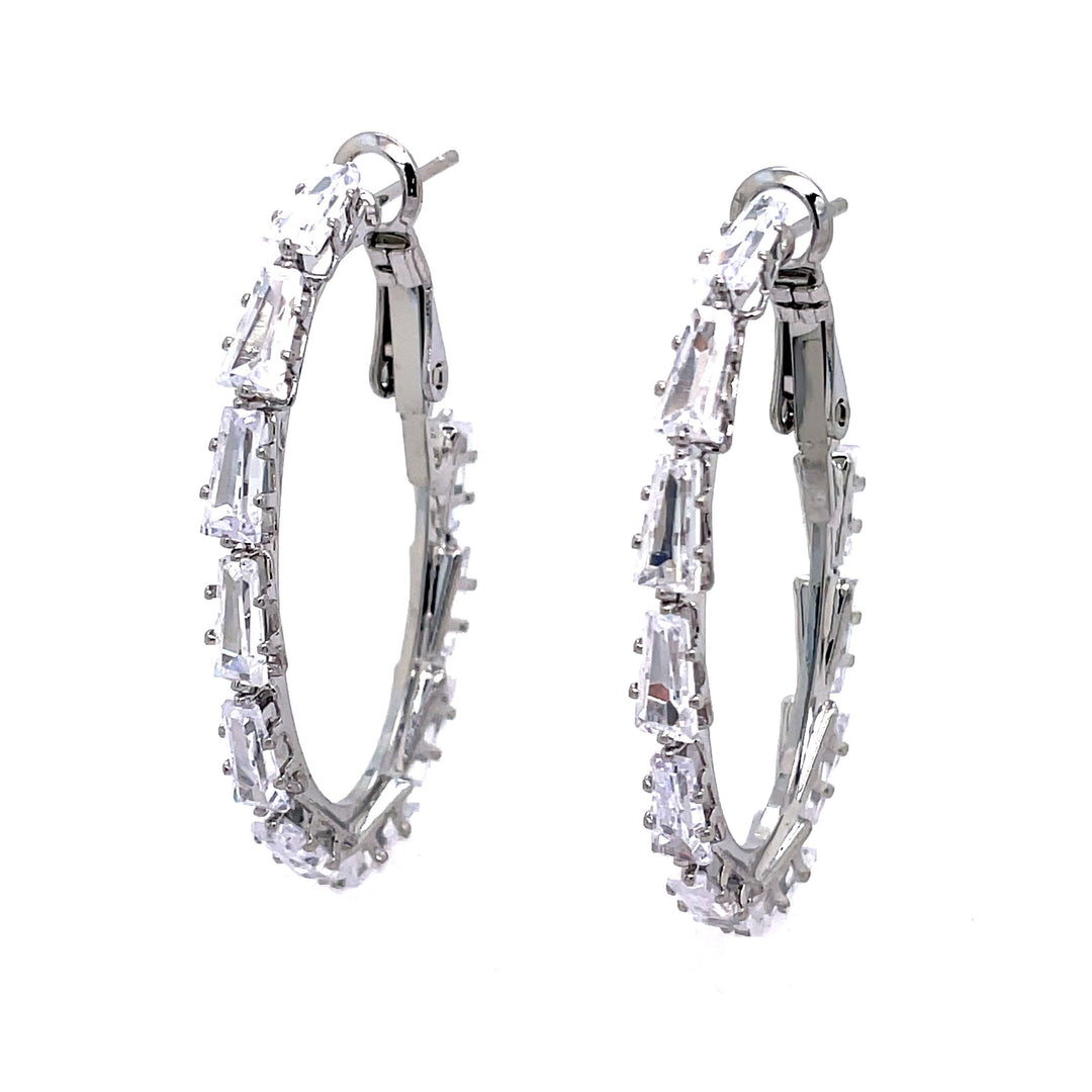 Silver Oval Baguette Hoops