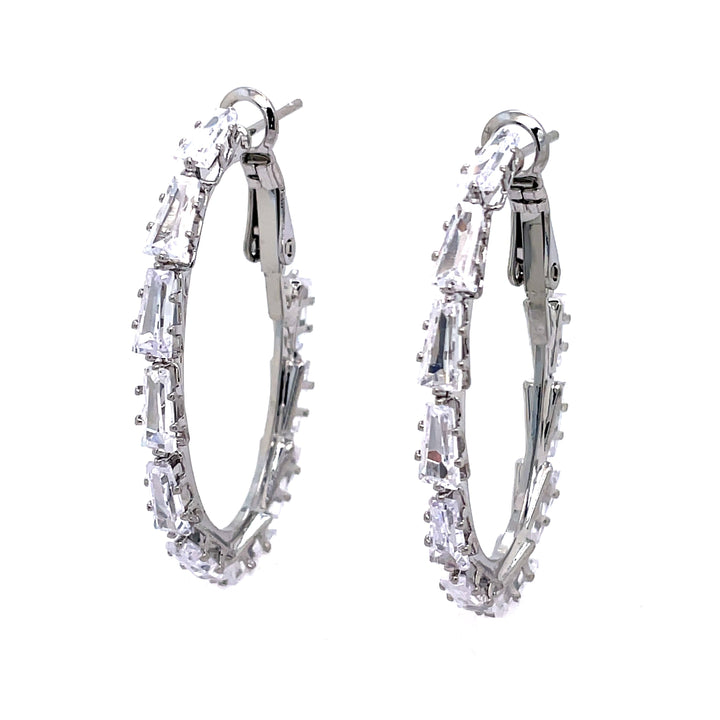 Silver Oval Baguette Hoops