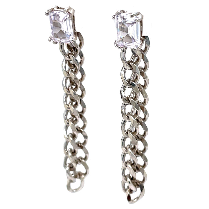 Front Back Chain Earring With Emerald Cut Stone