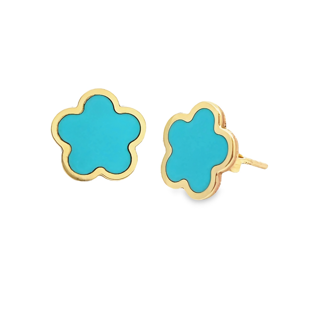 14K Gold Turquoise Flower Studs