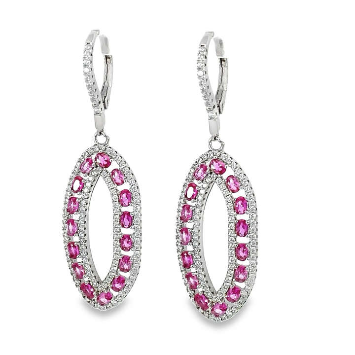 Oval Drop Earrings With Pink Stones