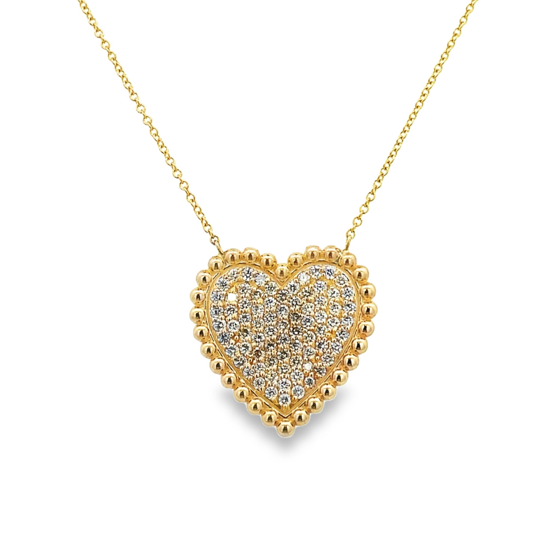 14K Gold Pave Diamond Heart Necklace