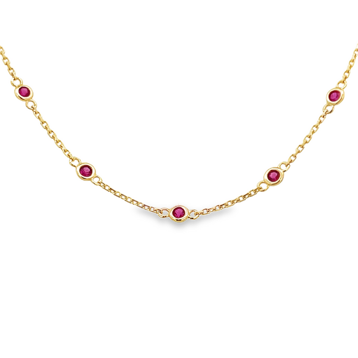 14K Ruby Bezel Station Necklace