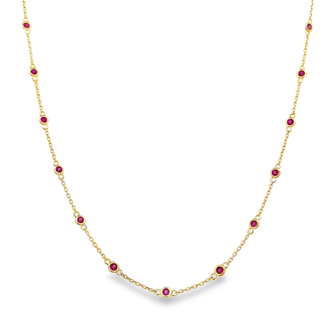 14K Ruby Bezel Station Necklace