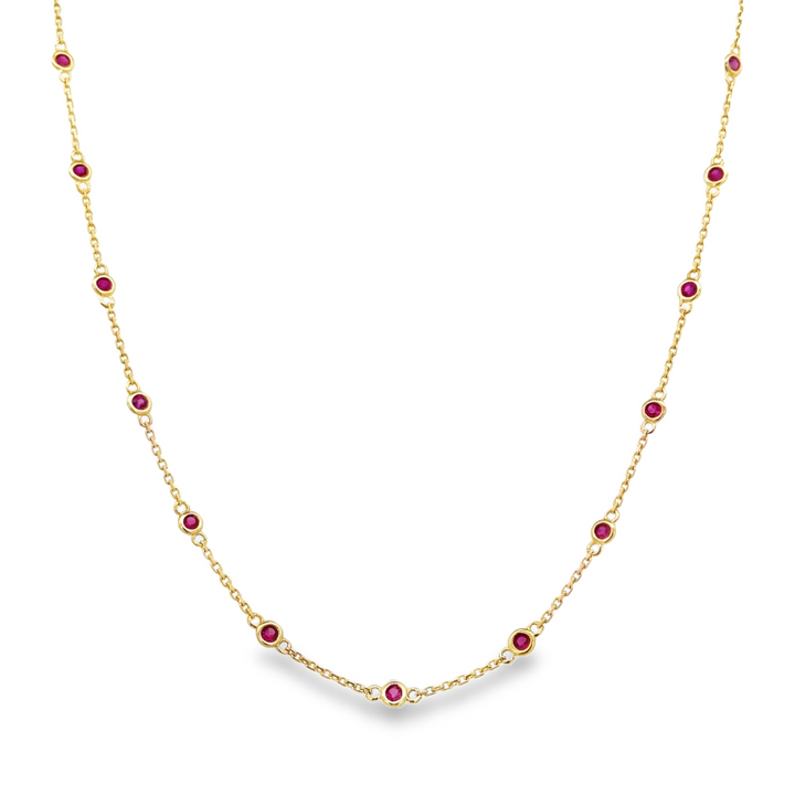 14K Ruby Bezel Station Necklace