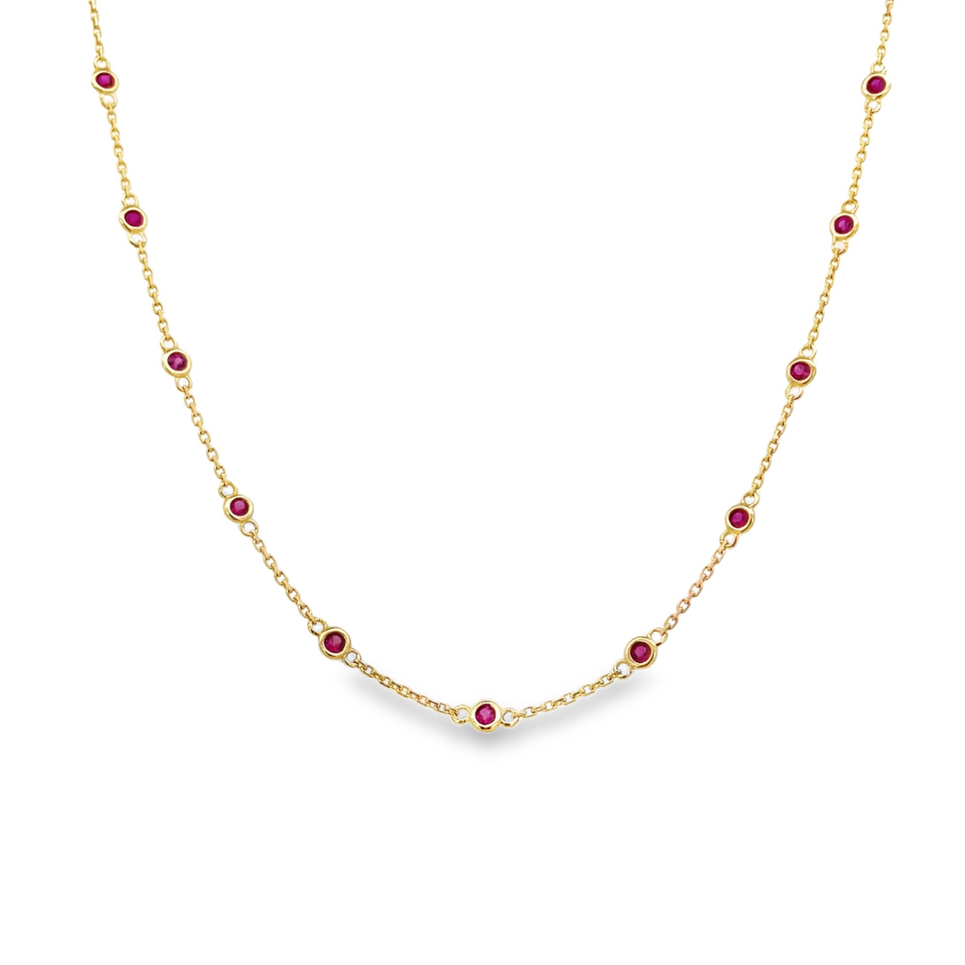 14K Ruby Bezel Station Necklace